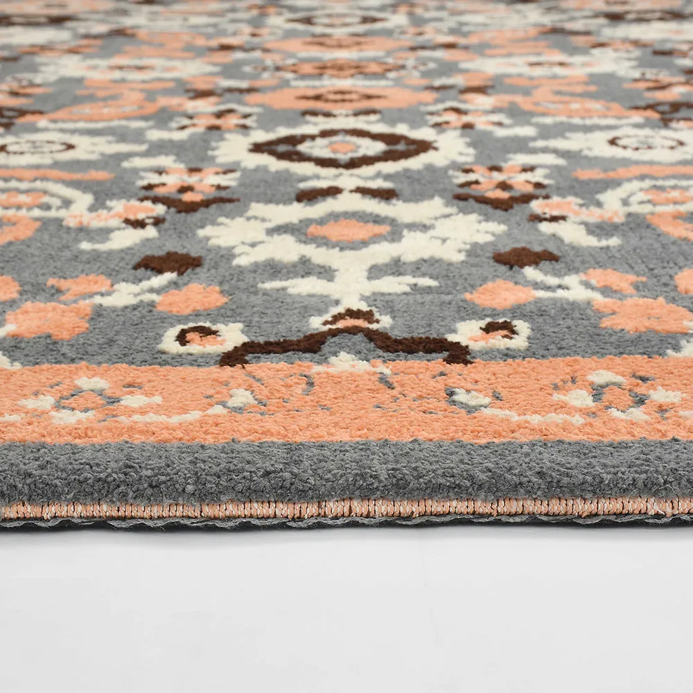 Premium-quality Peach and Grey Traditional Print Polyester Carpet for Living Room 2X5