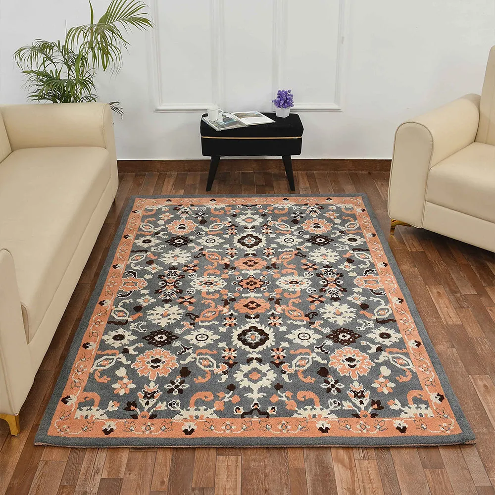 Premium-quality Peach and Grey Traditional Print Polyester Carpet for Living Room 2X5