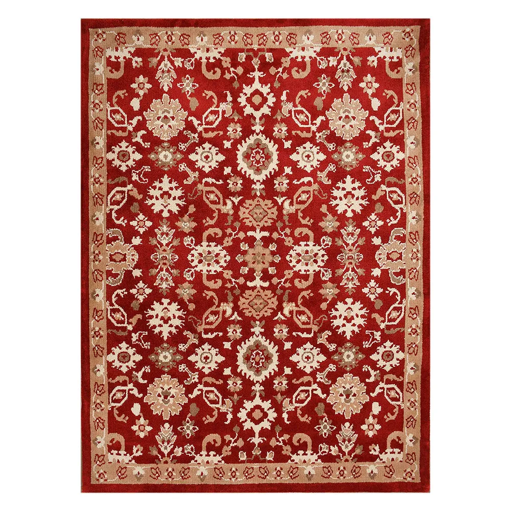 Premium-quality Red and Beige Traditional Print Polyester Carpet 2X5
