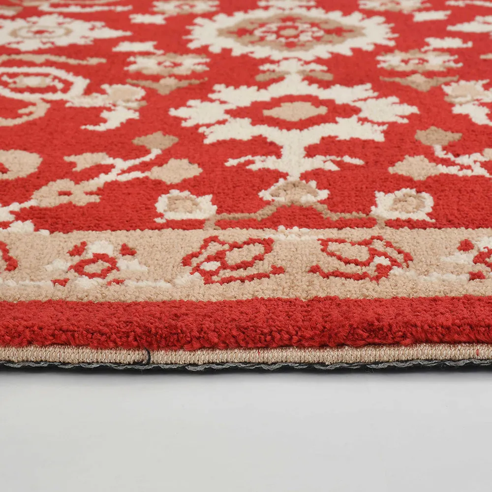 Premium-quality Red and Beige Traditional Print Polyester Carpet 2X5