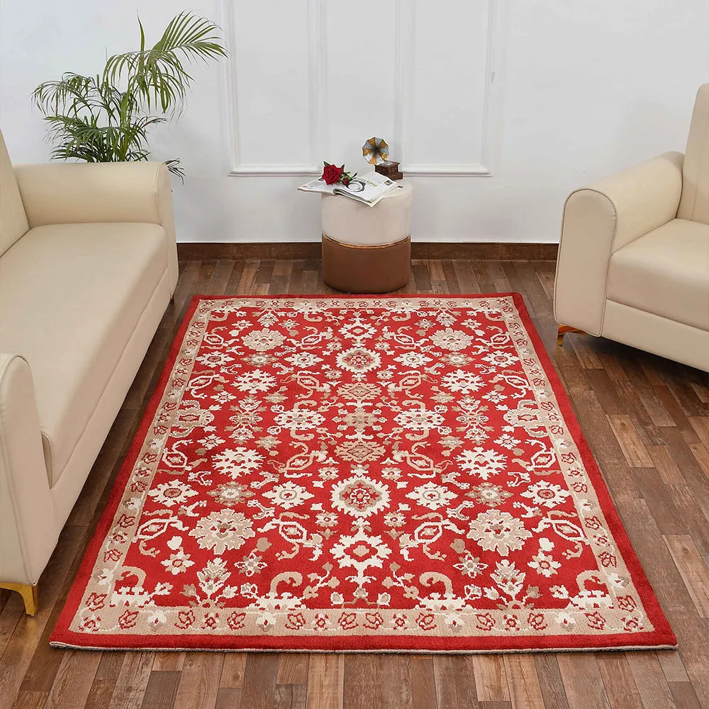 Premium-quality Red and Beige Traditional Print Polyester Carpet 2X5