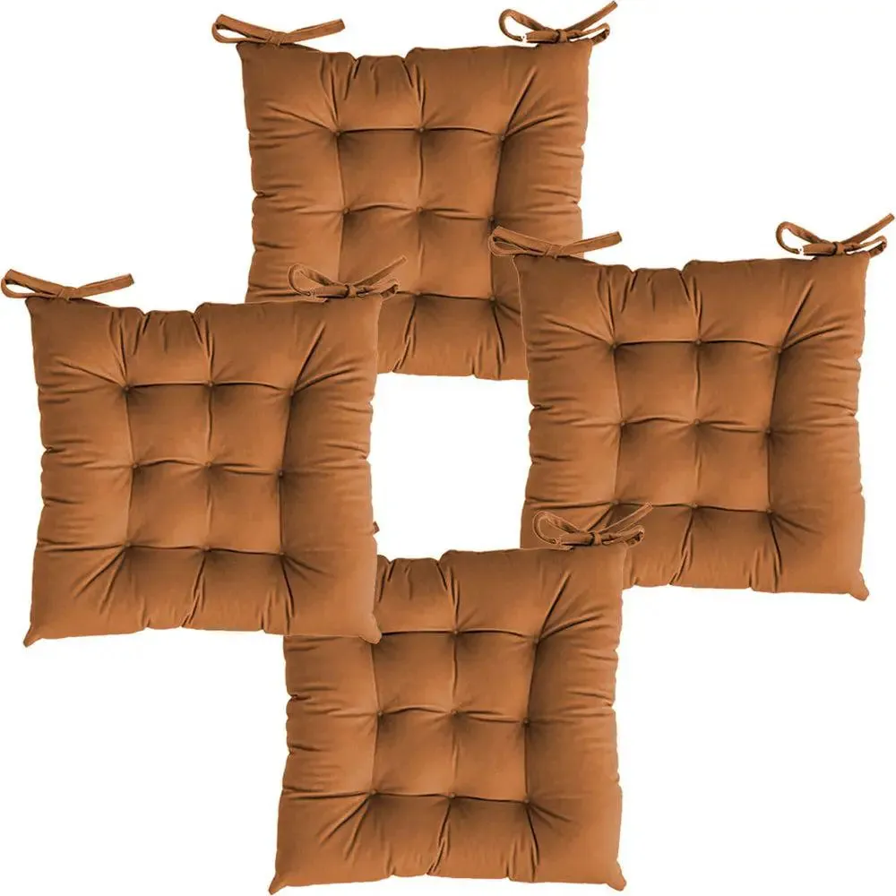 Premium-Quality Solid Microfiber Chair Pad/ Chair Cushion- 18x18 inch, Set of 4 Orange