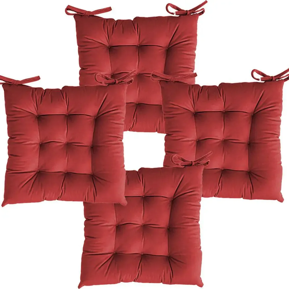 Premium-Quality Solid Microfiber Chair Pad/ Chair Cushion- 18x18 inch, Set of 4 Orange