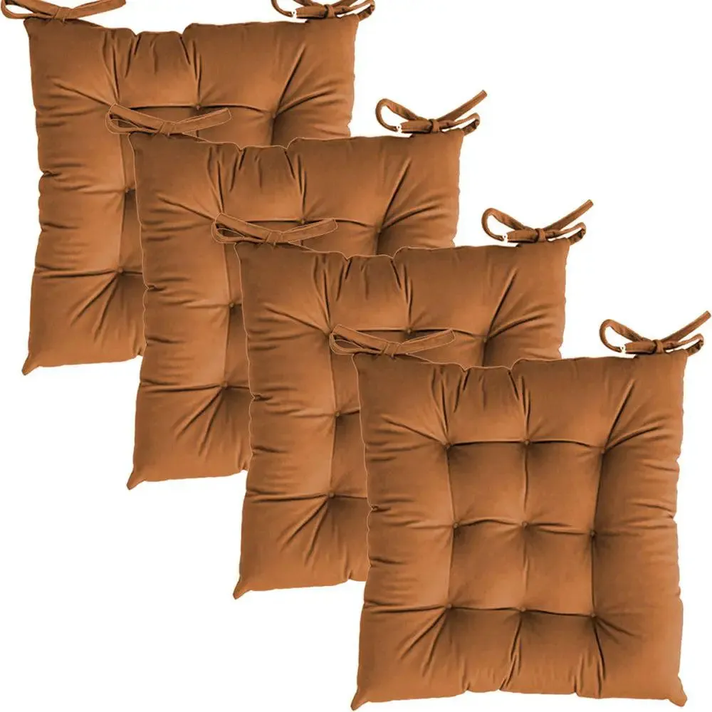 Premium-Quality Solid Microfiber Chair Pad/ Chair Cushion- 18x18 inch, Set of 4 Orange