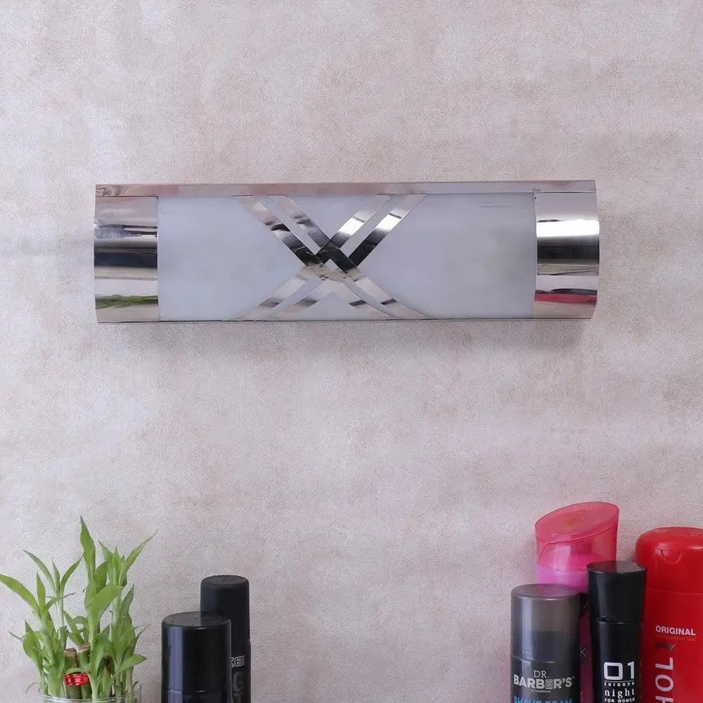 Premium Silver Metal & Glass Bathroom Light