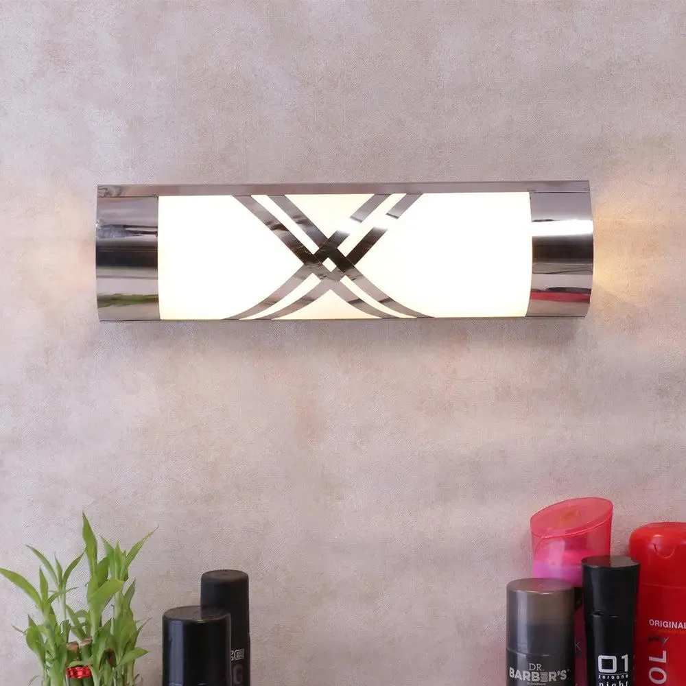 Premium Silver Metal & Glass Bathroom Light