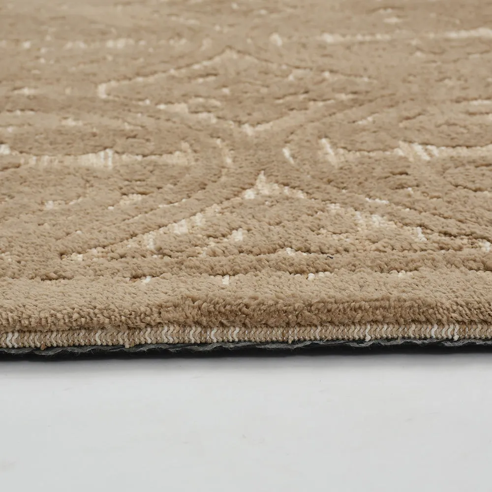 Premium Solid Beige Coloured Geometric Print Polyester Carpet 2X5