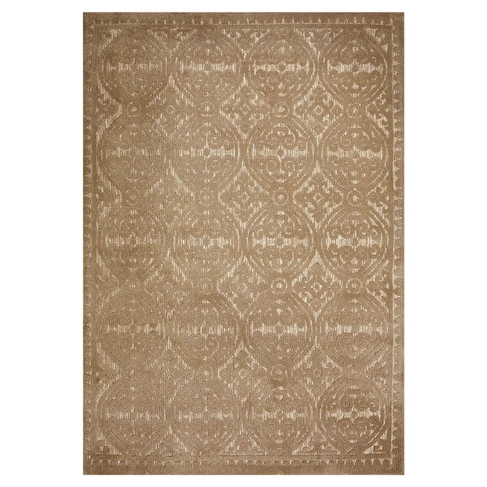 Premium Solid Beige Coloured Geometric Print Polyester Carpet 2X5