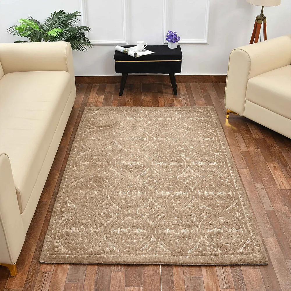 Premium Solid Beige Coloured Geometric Print Polyester Carpet 2X5