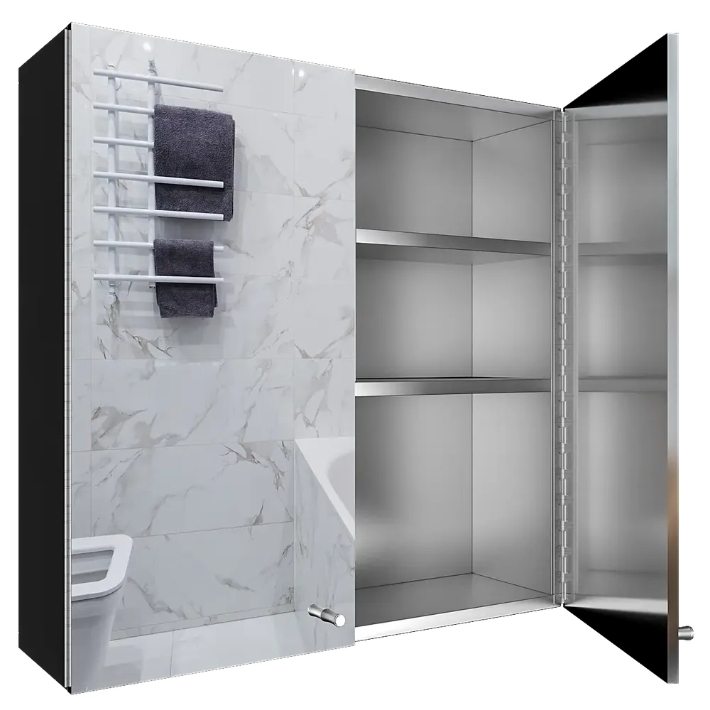 Premium Stainless Steel Dual Door Bathroom Cabinet With Mirror &amp; 3 Spacious Shelves