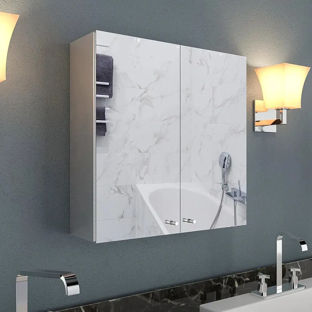 Premium Stainless Steel Dual Door Bathroom Cabinet With Mirror &amp; 3 Spacious Shelves