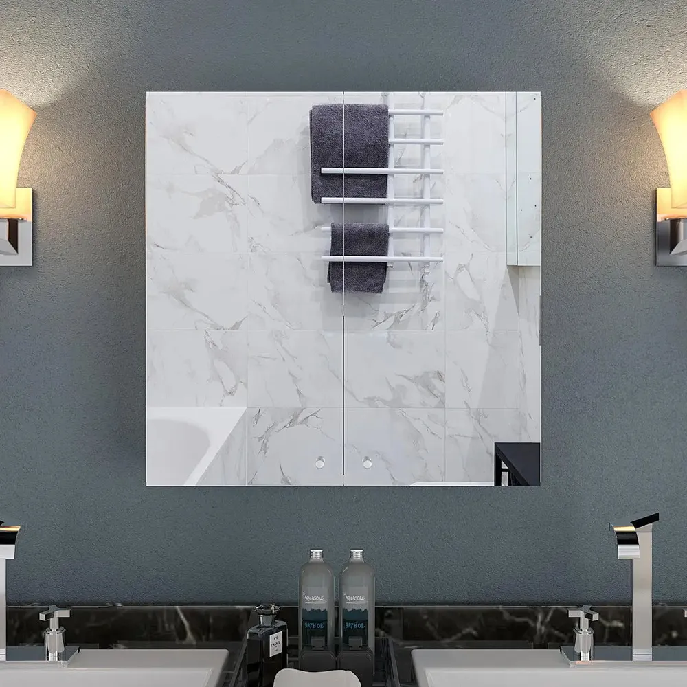 Premium Stainless Steel Dual Door Bathroom Cabinet With Mirror &amp; 3 Spacious Shelves