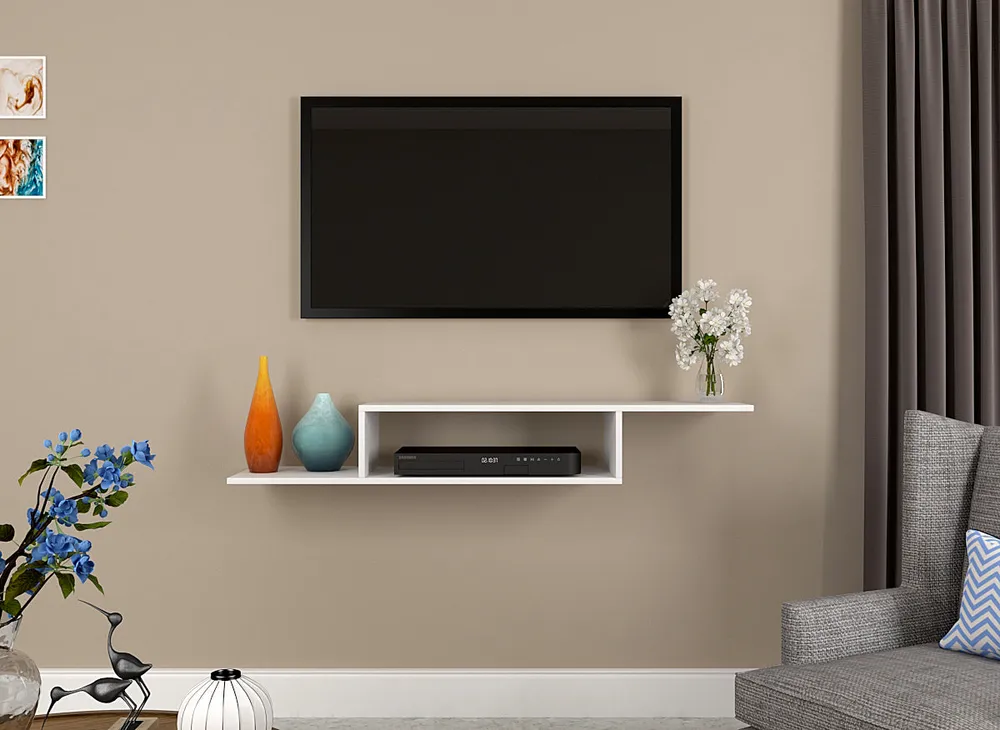 Premium Staircased White Pre-laminated Wooden Tv Unit