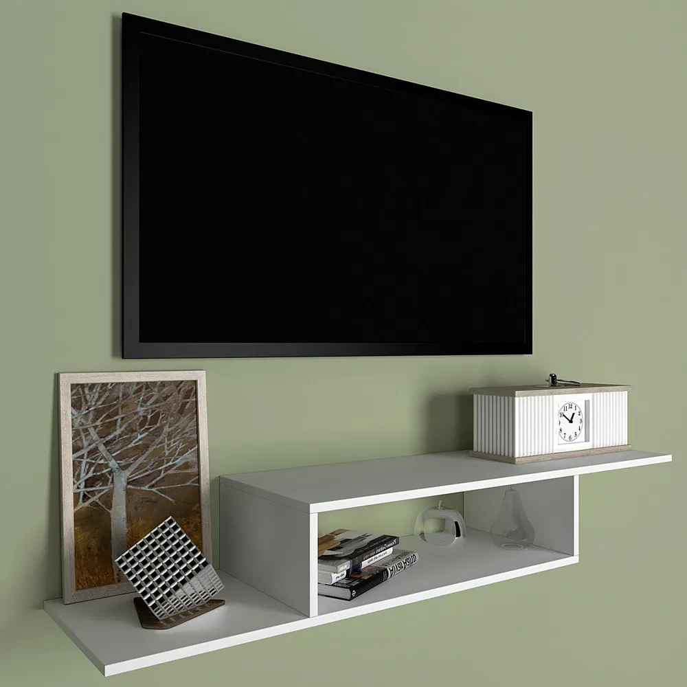 Premium Staircased White Pre-laminated Wooden Tv Unit