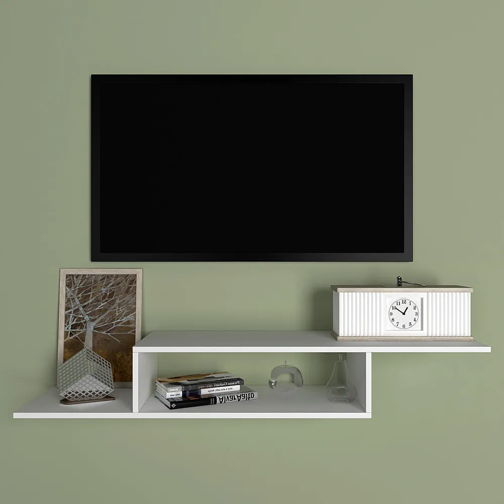 Premium Staircased White Pre-laminated Wooden Tv Unit