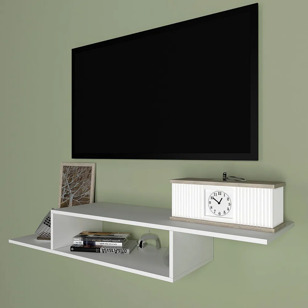 Premium Staircased White Pre-laminated Wooden Tv Unit