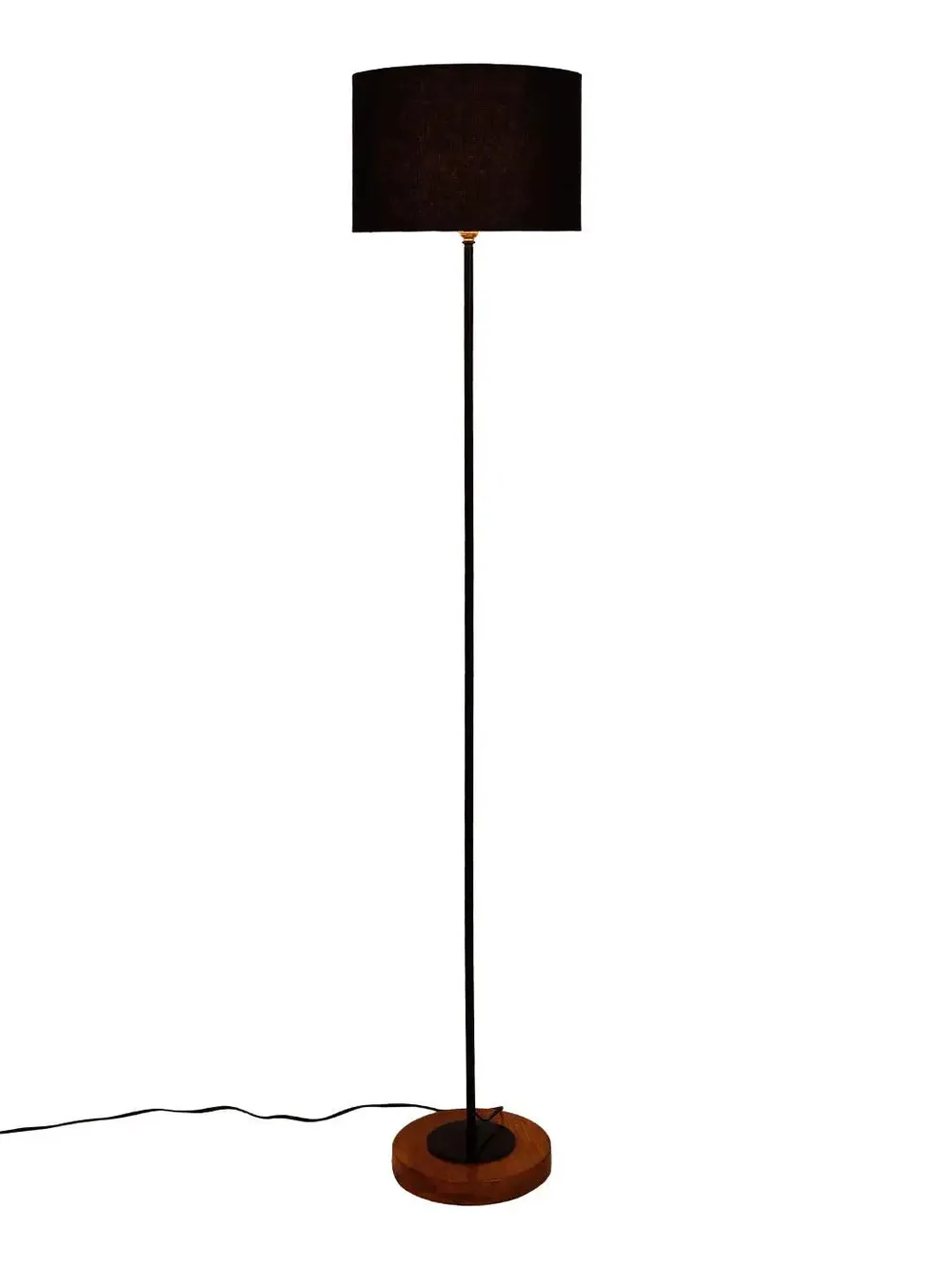 Premium Stick Floor Lamp with Wood Round Base & Cotton Shade Off-White