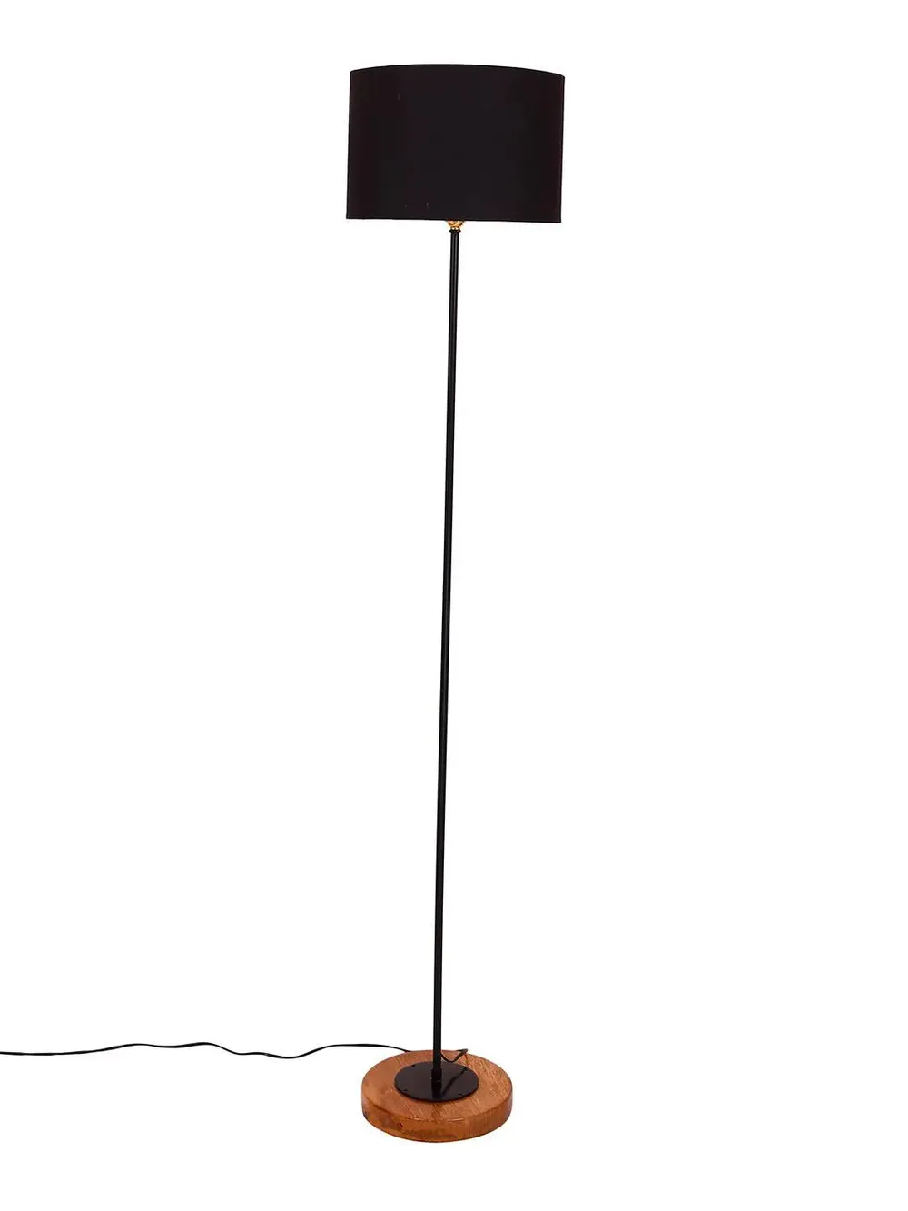 Premium Stick Floor Lamp with Wood Round Base & Cotton Shade Off-White