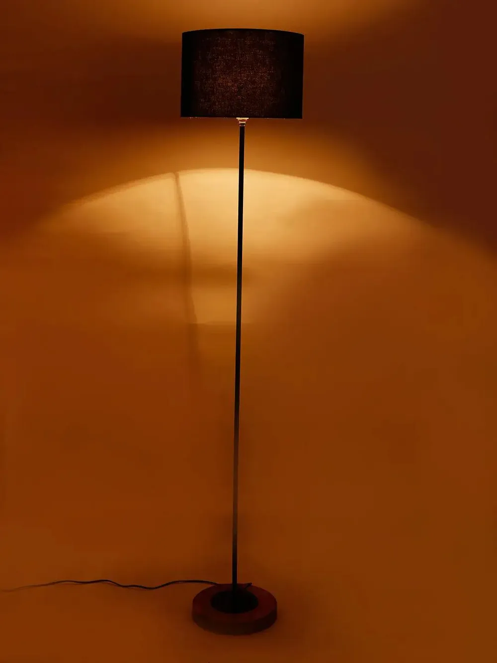 Premium Stick Floor Lamp with Wood Round Base & Cotton Shade Off-White