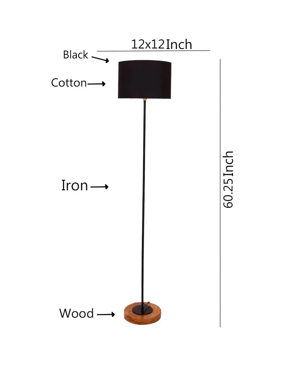Premium Stick Floor Lamp with Wood Round Base & Cotton Shade Off-White