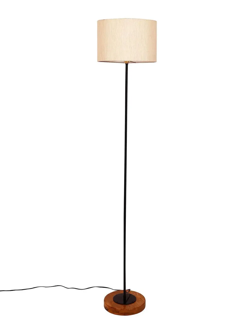Premium Stick Floor Lamp with Wood Round Base & Cotton Shade Off-White