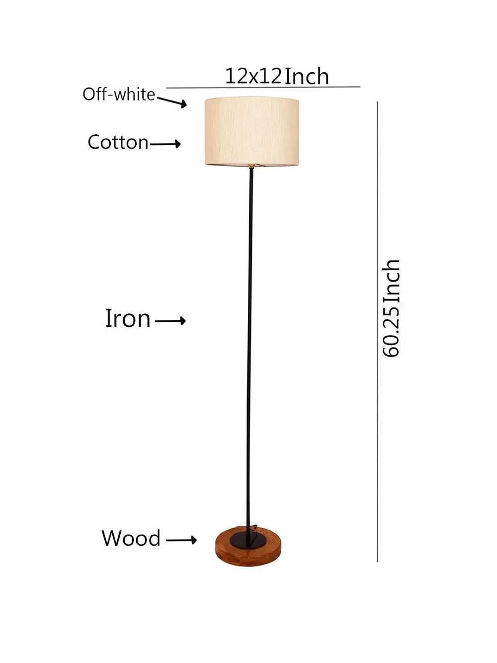 Premium Stick Floor Lamp with Wood Round Base & Cotton Shade Off-White
