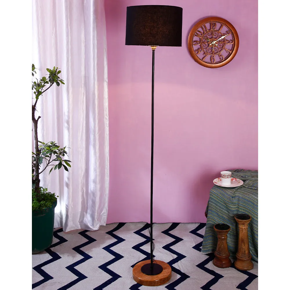 Premium Stick Floor Lamp with Wood Round Base & Cotton Shade Off-White