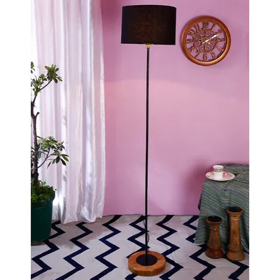 Premium Stick Floor Lamp with Wood Round Base & Cotton Shade