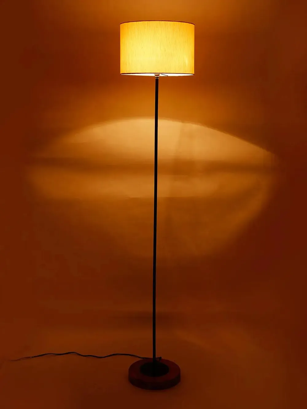 Premium Stick Floor Lamp with Wood Round Base & Cotton Shade Off-White