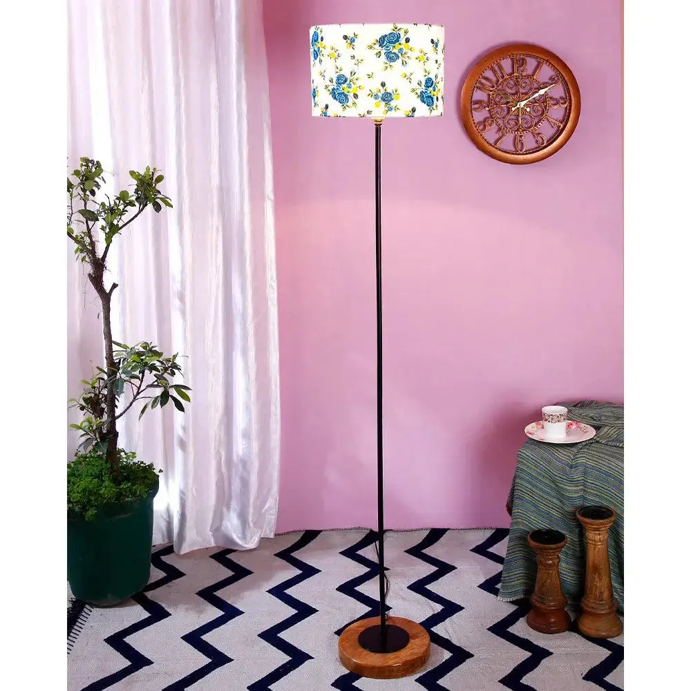 Premium Stick Floor Lamp with Wood Round Base & Designer Drum Shade