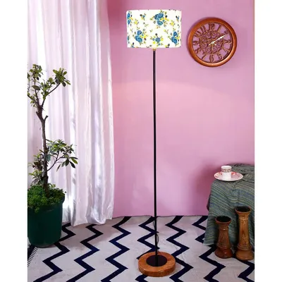 Premium Stick Floor Lamp with Wood Round Base & Designer Drum Shade