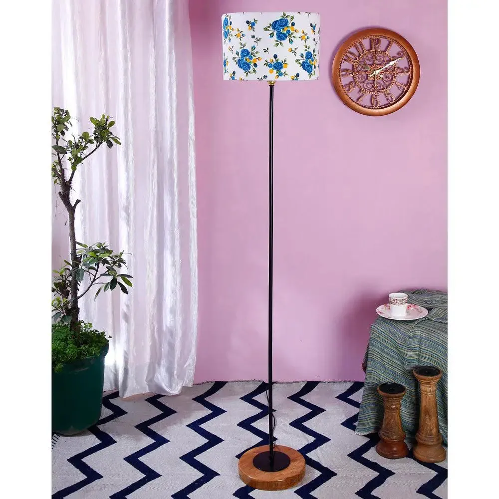 Premium Stick Floor Lamp with Wood Round Base & Designer Drum Shade