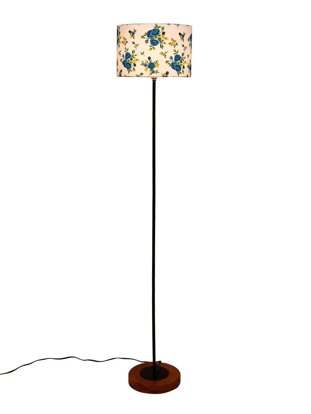 Premium Stick Floor Lamp with Wood Round Base & Designer Drum Shade