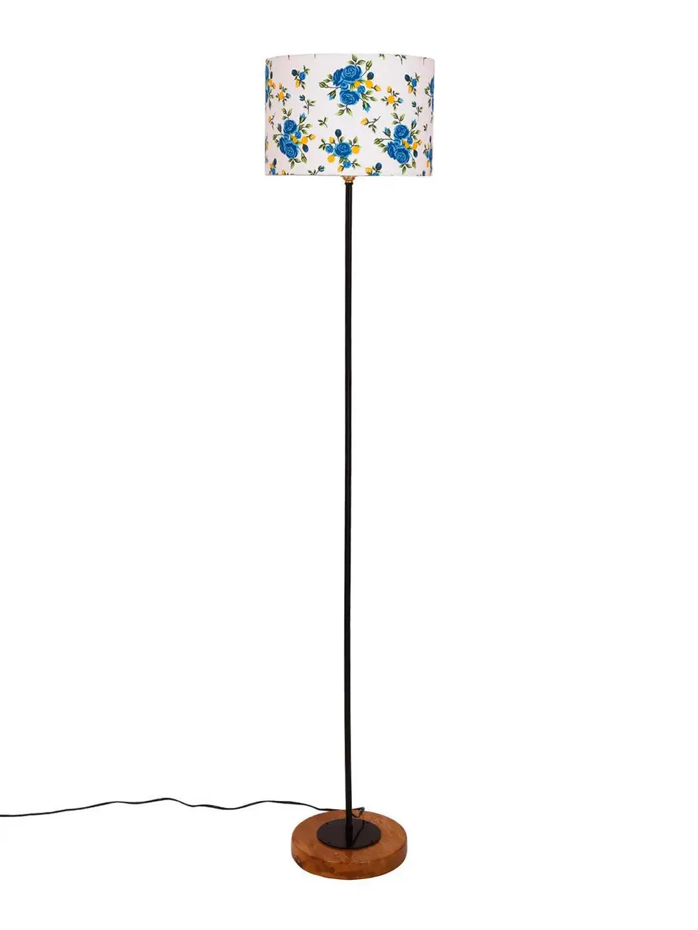 Premium Stick Floor Lamp with Wood Round Base & Designer Drum Shade
