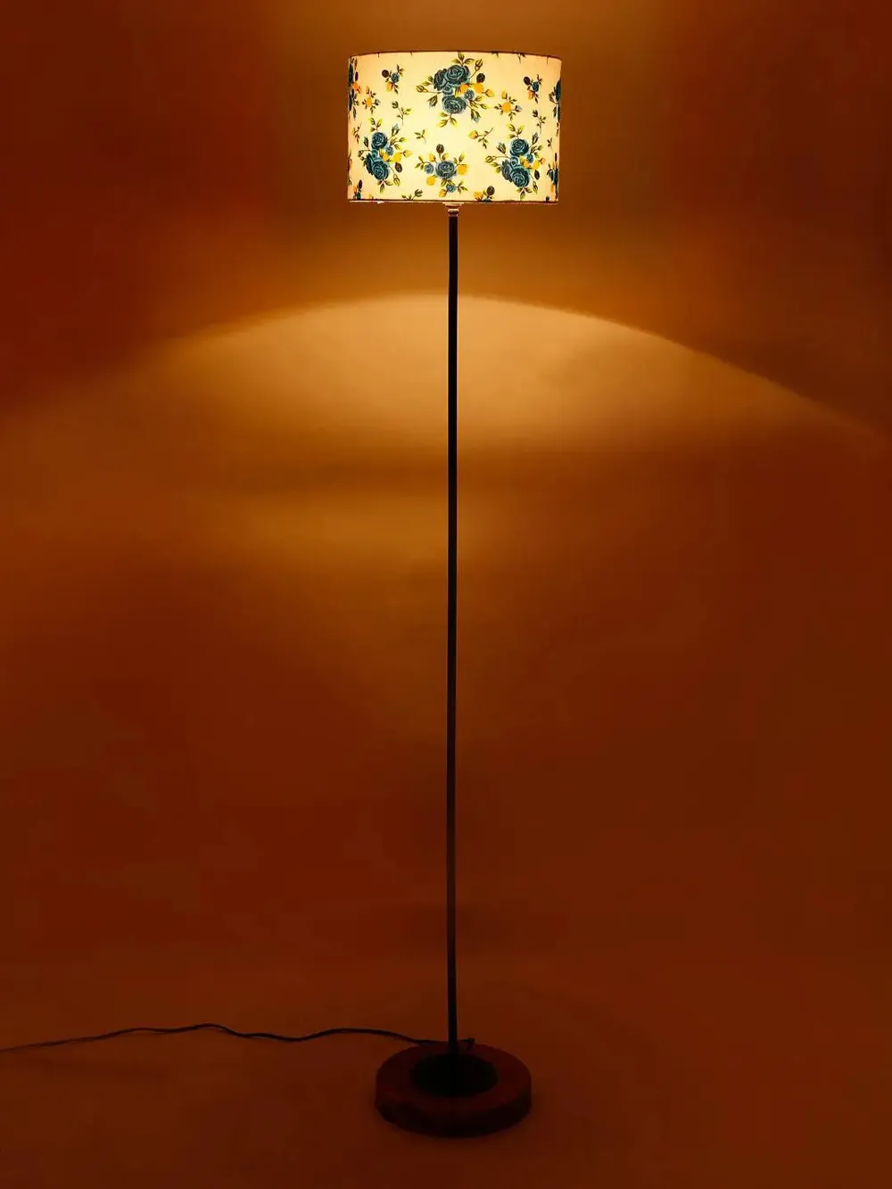 Premium Stick Floor Lamp with Wood Round Base & Designer Drum Shade