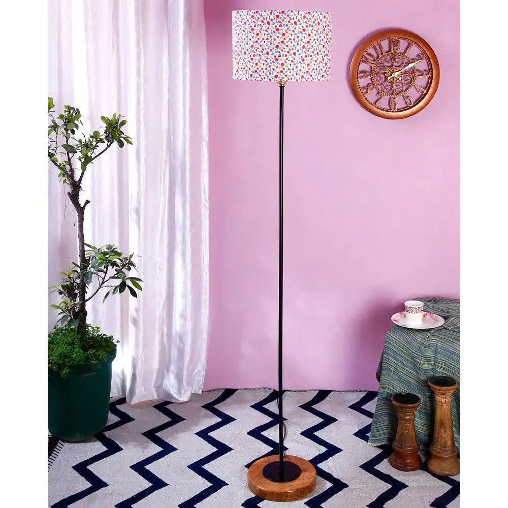 Premium Stick Floor Lamp with Wood Round Base & Multi-color Drum Shade