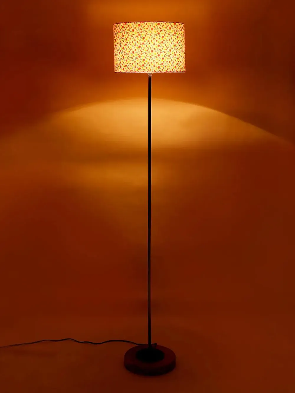 Premium Stick Floor Lamp with Wood Round Base & Multi-color Drum Shade