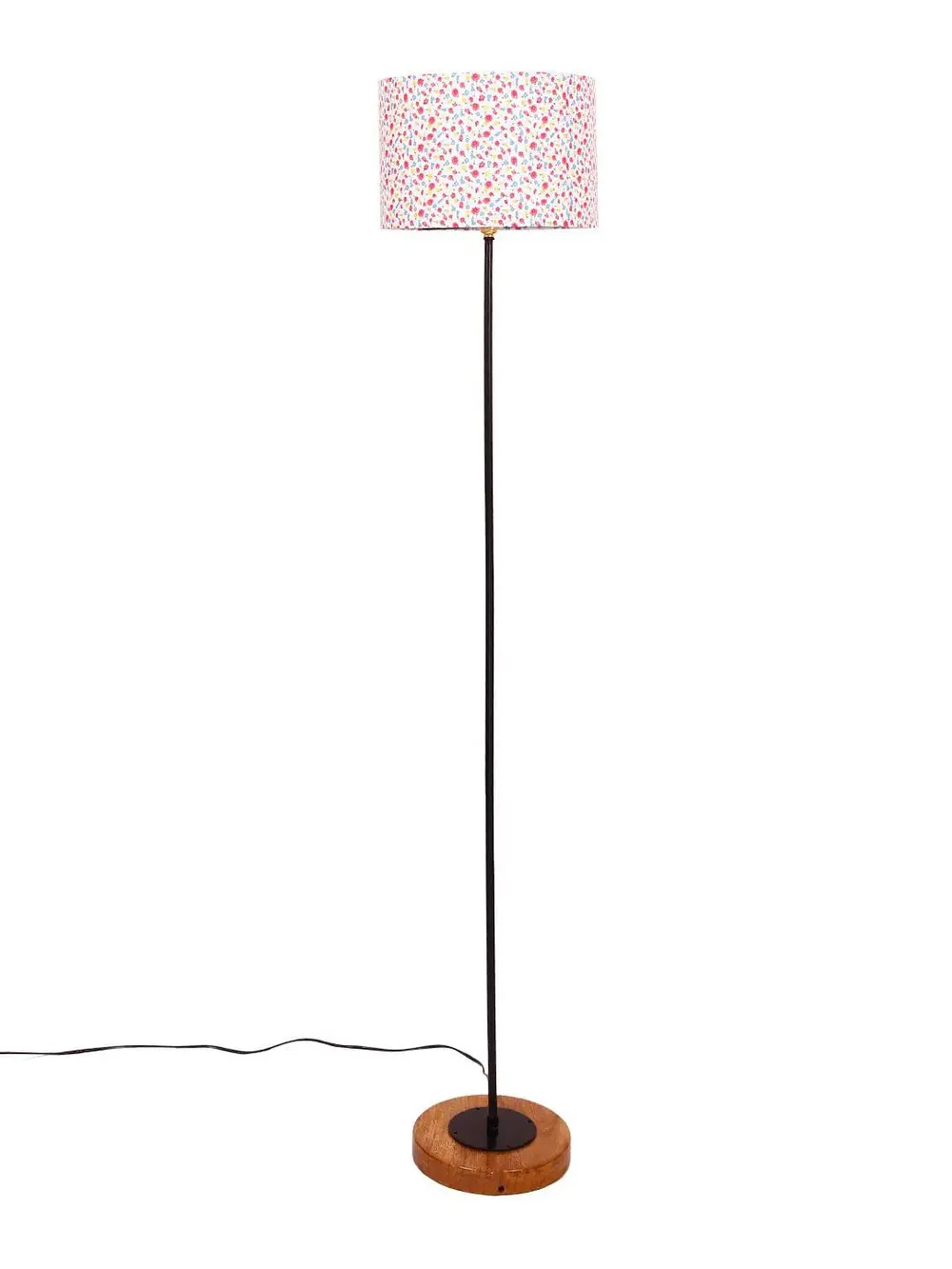 Premium Stick Floor Lamp with Wood Round Base & Multi-color Drum Shade