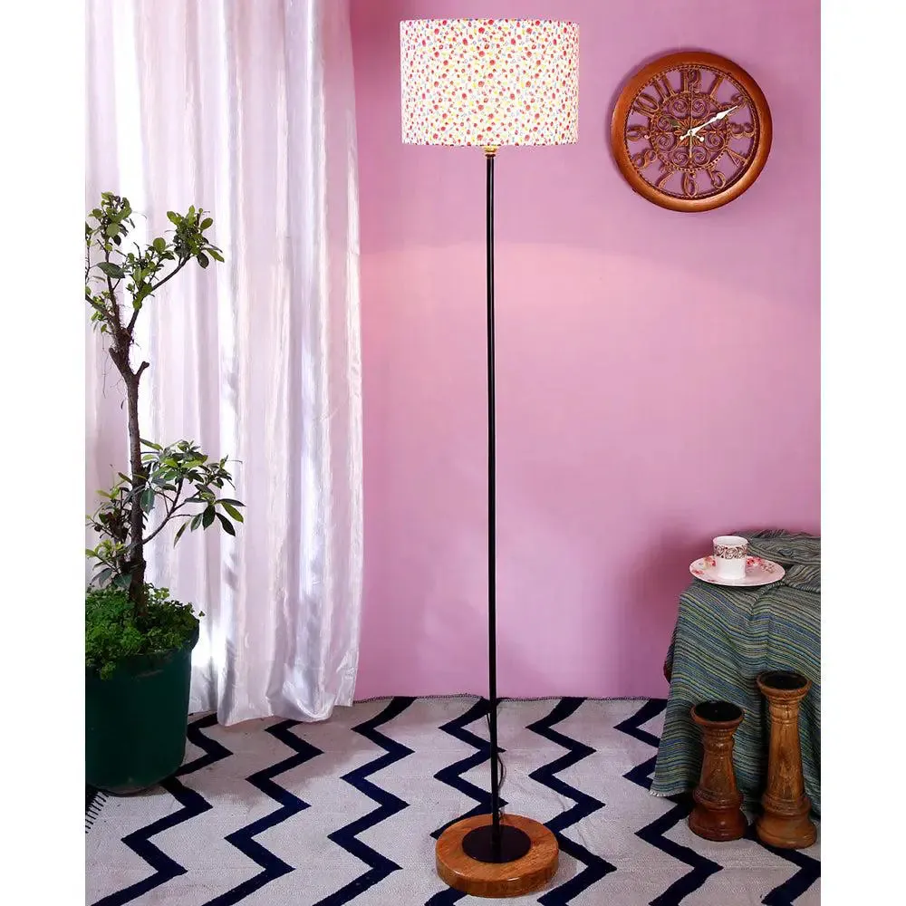 Premium Stick Floor Lamp with Wood Round Base & Multi-color Drum Shade
