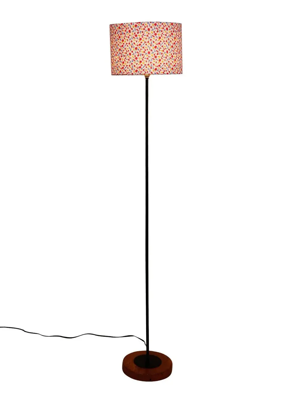 Premium Stick Floor Lamp with Wood Round Base & Multi-color Drum Shade