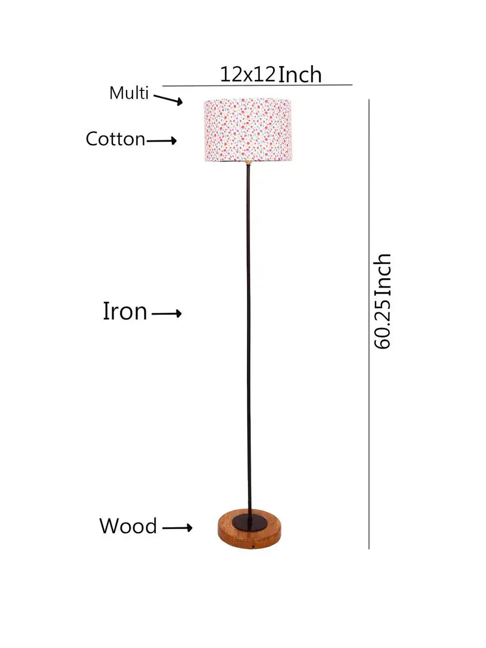 Premium Stick Floor Lamp with Wood Round Base & Multi-color Drum Shade