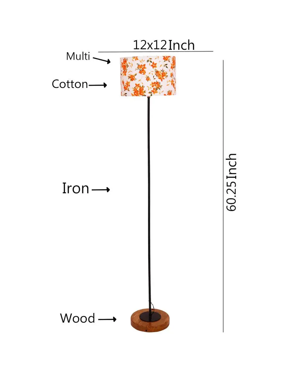 Premium Stick Floor Lamp with Wood Round Base & Orange Drum Shade