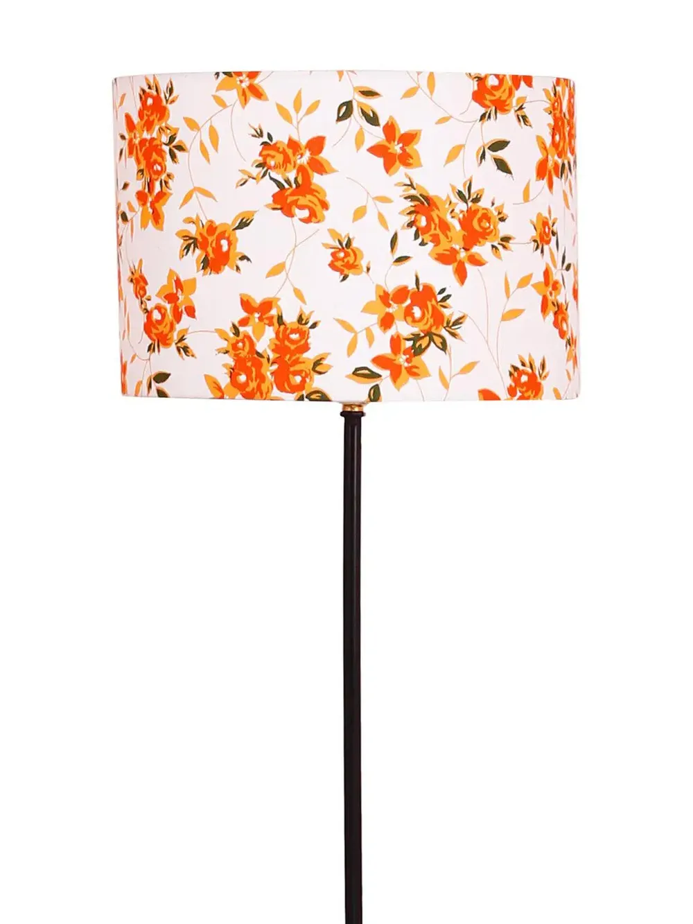 Premium Stick Floor Lamp with Wood Round Base & Orange Drum Shade