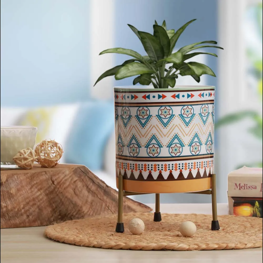 Premium Table Top Meena Metal Pot with Stand