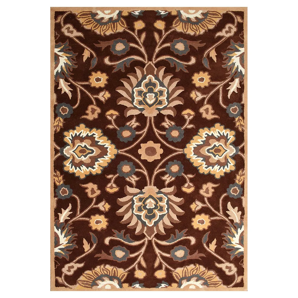 Premium Traditional Pattern Hand Tufted White & Brown Wool Carpet 5X8