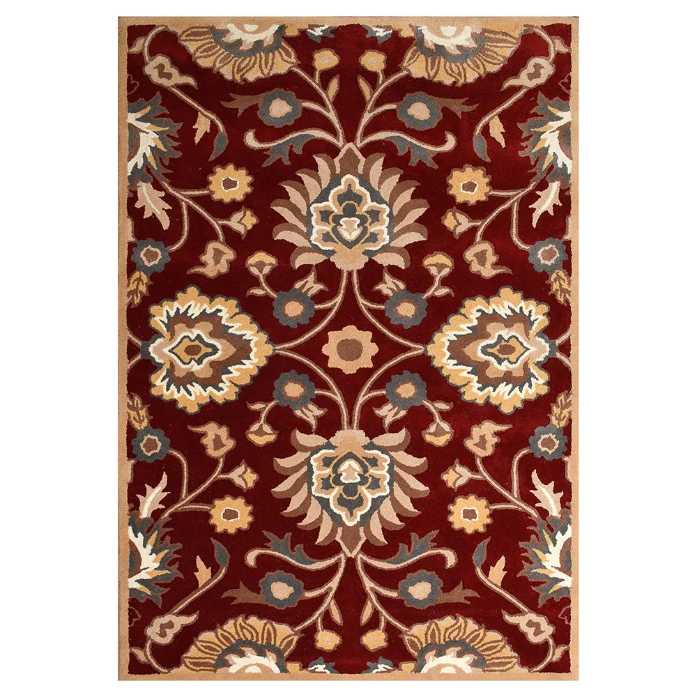 Premium Traditional Pattern Hand Tufted White & Red Wool Carpet 5X8