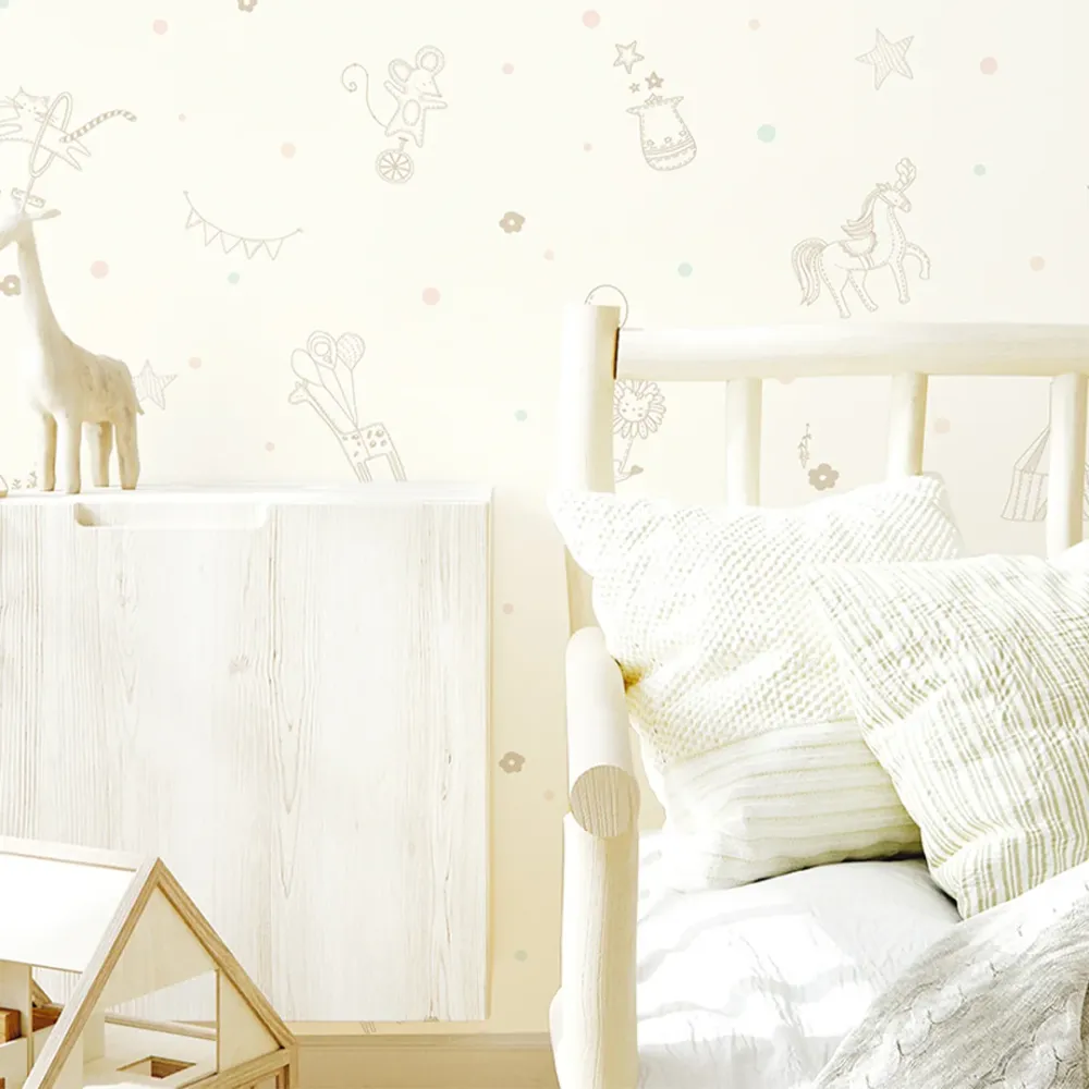WallMantra Premium Unicorn Parade Wall Mural Beige