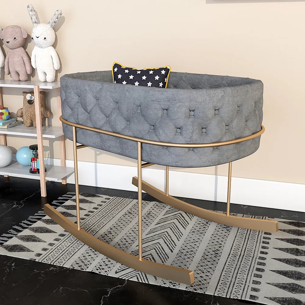 Premium Velvet Cushioned Swing Cradle with Iron Stand Light Pink