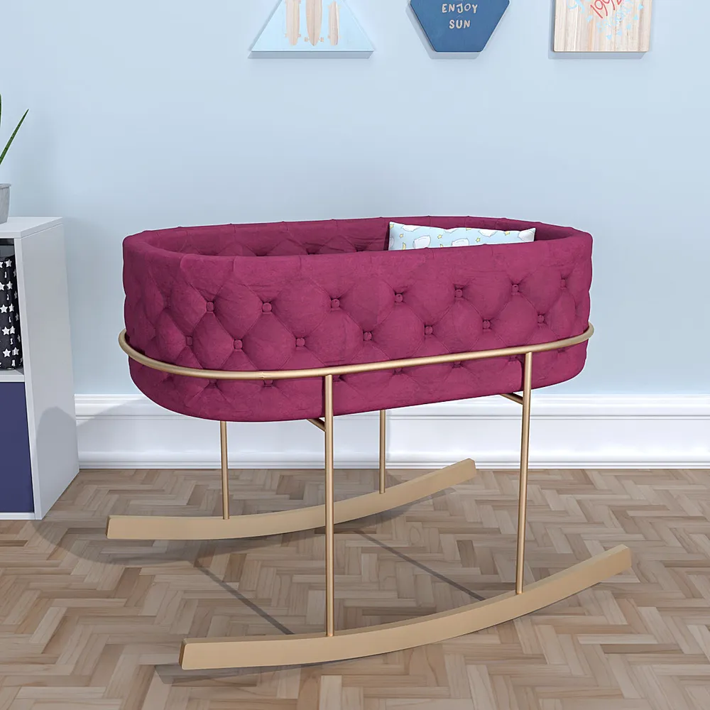 Premium Velvet Cushioned Swing Cradle with Iron Stand Light Pink