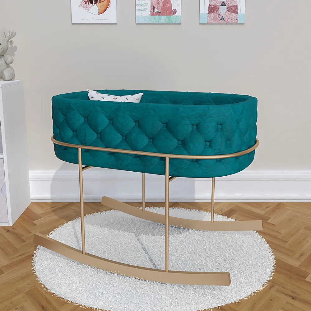 Premium Velvet Cushioned Swing Cradle with Iron Stand Light Pink